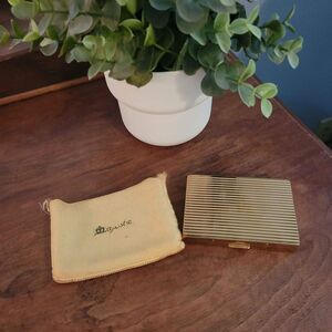 Vintage Brass Majestic Pressed Powder  Compact with dustbag